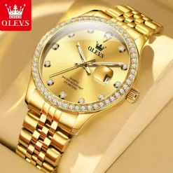 OLEVS Women Men Quartz Watch Minimalist Fashion Casual Wristwatch Luminous Calendar Waterproof Decoration Steel Watch