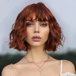 Ombre Blonde Wigs for Women Short Wavy Wig with Bangs Ash Blonde Bob Wig with Dark Roots Medium Length Natural Synthetic Hair for Daily Party& Cosplay Halloween Wigs