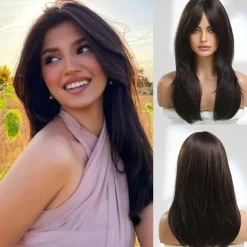 Ombre Blonde Wigs with BangsShoulder Length Ash Blonde Wig for Women Layered Wigs Dark Roots Synthetic Wigs for Daily Party 24IN Halloween Wigs