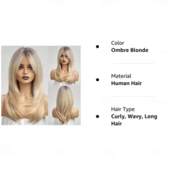 Ombre Blonde Wigs with BangsShoulder Length Ash Blonde Wig for Women Layered Wigs Dark Roots Synthetic Wigs for Daily Party 24IN Halloween Wigs