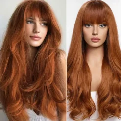 Ombre Dirty Blonde Wigs with BangsAsh Blonde Long Wavy Wig for WomenLong Curly Synthetic Hair Wig for Party Daily Use 24IN