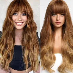 Ombre Dirty Blonde Wigs with BangsAsh Blonde Long Wavy Wig for WomenLong Curly Synthetic Hair Wig for Party Daily Use 24IN