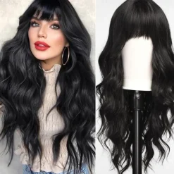 Ombre Dirty Blonde Wigs with BangsAsh Blonde Long Wavy Wig for WomenLong Curly Synthetic Hair Wig for Party Daily Use 24IN