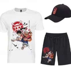 One Piece Monkey D. Luffy T-shirt Shorts Baseball Cap Print Graphic For Men's Adults' Hot Stamping Casual Daily