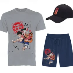 One Piece Monkey D. Luffy T-shirt Shorts Baseball Cap Print Graphic For Men's Adults' Hot Stamping Casual Daily