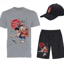 One Piece Monkey D. Luffy T-shirt Shorts Baseball Cap Print Graphic For Men's Adults' Hot Stamping Casual Daily
