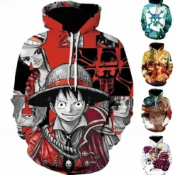 One Piece Monkey D. Luffy Roronoa Zoro Hoodie Anime Cartoon Anime 3D 3D Harajuku Graphic For Couple's Men's Women's Adults' Back To School 3D Print