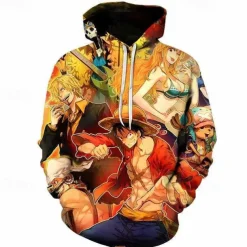 One Piece Monkey D. Luffy Roronoa Zoro Hoodie Anime Cartoon Anime 3D 3D Harajuku Graphic For Couple's Men's Women's Adults' Back To School 3D Print