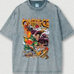 One Piece Monkey D. Luffy T-shirt Oversized Acid Washed Tee Punk Gothic T-shirt Retro Vinatge Street Style Hip Hop Unisex Adults Kids