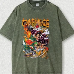 One Piece Monkey D. Luffy T-shirt Oversized Acid Washed Tee Punk Gothic T-shirt Retro Vinatge Street Style Hip Hop Unisex Adults Kids