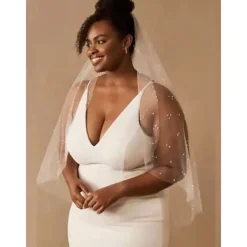 One-tier Comtemporary / Stylish Wedding Veil Elbow Veils with Faux Pearl Tulle