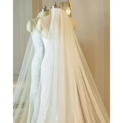 One-tier Lace Applique Edge / Lace Wedding Veil Cathedral Veils with Embroidery / Appliques / Paillette 118.11 in (300cm) Tulle