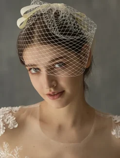 One-tier Stylish Wedding Veil Blusher Veils / Birdcage Veils with Ribbon Bow Tulle