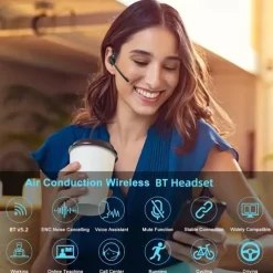 Open Ear Headset Wireless Air Conduction Stereo Headphone W/Noise-Cancelling Boom Mic Answer Phone Call Music Wireless Earphones For Running Driving Hiking Working