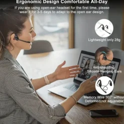 Open Ear Headset Wireless Air Conduction Stereo Headphone W/Noise-Cancelling Boom Mic Answer Phone Call Music Wireless Earphones For Running Driving Hiking Working