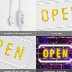OPEN Neon Sign LED Business Neon Open Sign Wall Light Art Decor Novel Night Neon Lamps Powered by USB Wire for Bars, Stores, Coffee Shop, Hotel, Outdoor Decorations
