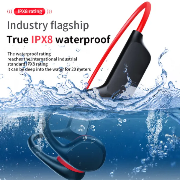 Open-Ear Headphones Bone Conduction Earphones Bluetooth Wireless IPX8 Waterproof Ear-hook Headphone with Mic & 32GB Memory Headset for Swimming