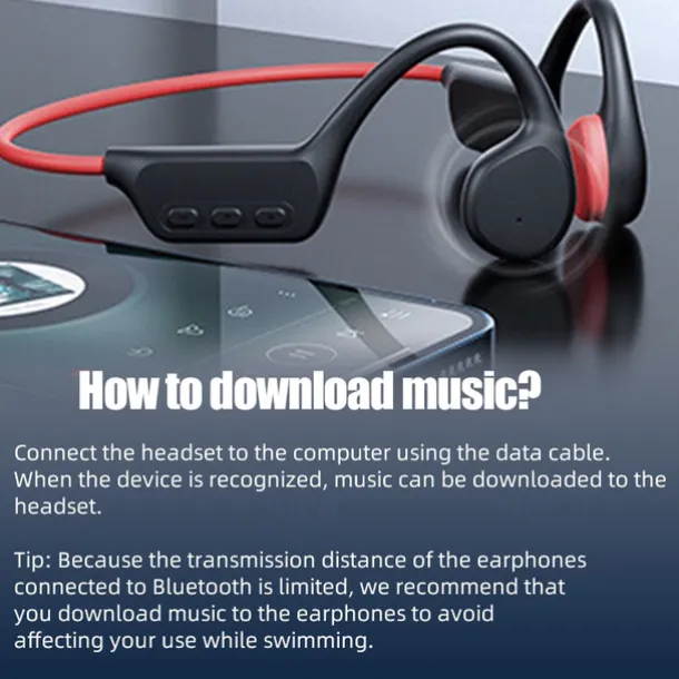 Open-Ear Headphones Bone Conduction Earphones Bluetooth Wireless IPX8 Waterproof Ear-hook Headphone with Mic & 32GB Memory Headset for Swimming