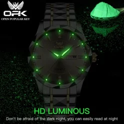 OPK Luxury Brand Watch Stainless Steel Business Double Calendar Waterproof Men's Watch Multi functional Night Light Watch