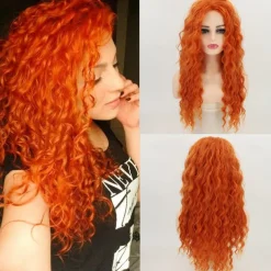 Orange Wig Long Curly Wigs for Women Heat Synthetic Wave Curly Wig Deep Curly Wigs for Daily Party Costume Wig For Carnival