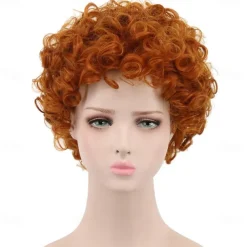 Orange Wigs for Women Synthetic Wig Curly Pixie Cut Wig Short Red Synthetic Hair 8 Inch Women's Synthetic Red