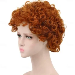 Orange Wigs for Women Synthetic Wig Curly Pixie Cut Wig Short Red Synthetic Hair 8 Inch Women's Synthetic Red