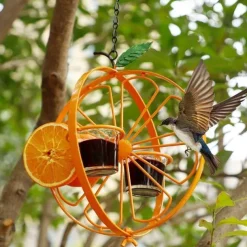 Oriole Bird Feeder for Outdoors Jelly and Oranges, Orange Fruit Oriole Jelly Bird Feeder, Outdoor Garden Metal Hanging Drinking Grape Jelly Container Hummingbird Feeder