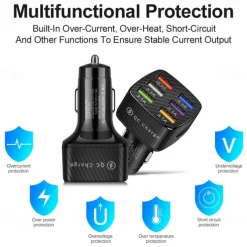 OTOLAMPARA 6USB Charger Cigarette Lighter Socket QC3.0Charger In Car Adapter Accesso For Iphone14 Pro Max Car For Samsung Huawei Xiaomi Redmi Car Charger QC3.0