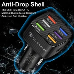 OTOLAMPARA 6USB Charger Cigarette Lighter Socket QC3.0Charger In Car Adapter Accesso For Iphone14 Pro Max Car For Samsung Huawei Xiaomi Redmi Car Charger QC3.0