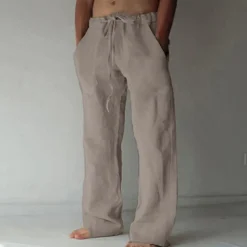 OUKU Men's Trousers Summer Pants Baggy Pants Beach Pants Casual Pants Drawstring Front Pocket Straight Leg Plain Comfort Soft Full Length Yoga Holiday Beach Fashion Hawaiian Black White