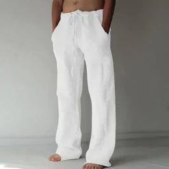 OUKU Men's Trousers Summer Pants Baggy Pants Beach Pants Casual Pants Drawstring Front Pocket Straight Leg Plain Comfort Soft Full Length Yoga Holiday Beach Fashion Hawaiian Black White