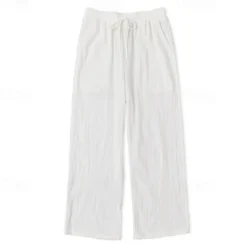 OUKU Men's Trousers Summer Pants Baggy Pants Beach Pants Casual Pants Drawstring Front Pocket Straight Leg Plain Comfort Soft Full Length Yoga Holiday Beach Fashion Hawaiian Black White