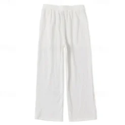 OUKU Men's Trousers Summer Pants Baggy Pants Beach Pants Casual Pants Drawstring Front Pocket Straight Leg Plain Comfort Soft Full Length Yoga Holiday Beach Fashion Hawaiian Black White