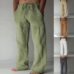 OUKU Men's Trousers Summer Pants Baggy Pants Beach Pants Casual Pants Drawstring Front Pocket Straight Leg Plain Comfort Soft Full Length Yoga Holiday Beach Fashion Hawaiian Black White