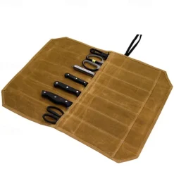 Outdoor Camping Picnic Portable Knife Bag Kitchen Knife Roll Bag Portable Wax Canvas Waterproof Cookware Kitchenware Storage Bag