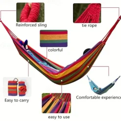 Outdoor Garden Camping Hammock With Tree Straps For Hanging, Durable Hammock Holds Up To 450lbs, Portable Hammock With Travel Bag Perfect For Outdoor/Indoor Patio Backyard Camping