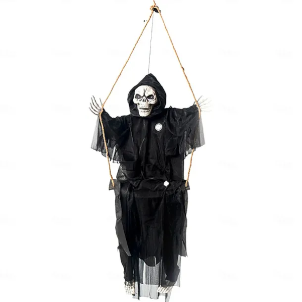 Outdoor Halloween Decor Scary Voice Effects LED Hanging Decor Decorations Outdoor Scary Skeleton with Light Up Eyes Swing Flying for Yard Garden Patio Cute Halloween Decor