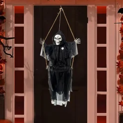 Outdoor Halloween Decor Scary Voice Effects LED Hanging Decor Decorations Outdoor Scary Skeleton with Light Up Eyes Swing Flying for Yard Garden Patio Cute Halloween Decor