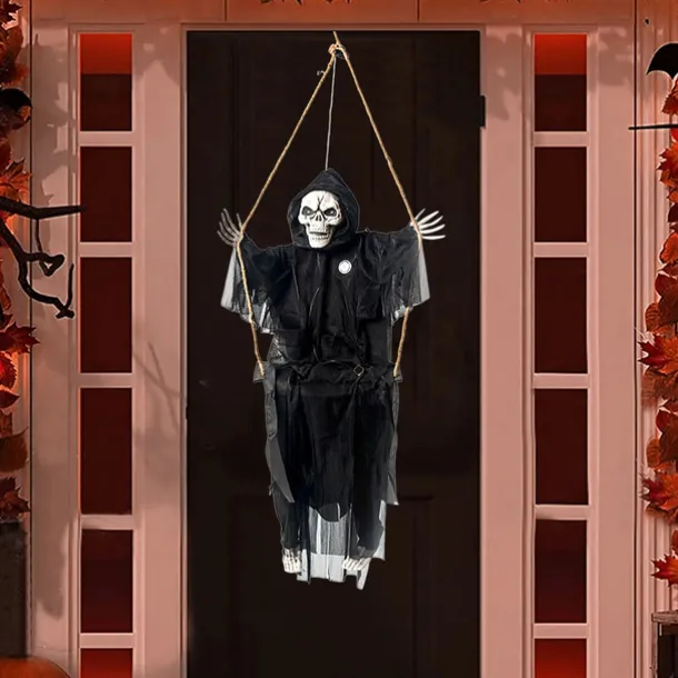 Outdoor Halloween Decor Scary Voice Effects LED Hanging Decor Decorations Outdoor Scary Skeleton with Light Up Eyes Swing Flying for Yard Garden Patio Cute Halloween Decor