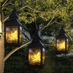 Outdoor LED Solar Plant Star Lights Retro Lantern Night Light Waterproof Hanging Solar Lamp for Garden Terrace Wedding Party Holiday Seaside Party Outdoor Courtyard Decoration 1pc