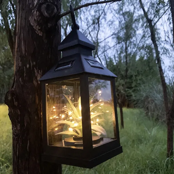 Outdoor LED Solar Plant Star Lights Retro Lantern Night Light Waterproof Hanging Solar Lamp for Garden Terrace Wedding Party Holiday Seaside Party Outdoor Courtyard Decoration 1pc