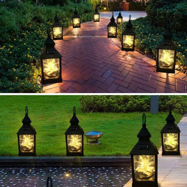 Outdoor LED Solar Plant Star Lights Retro Lantern Night Light Waterproof Hanging Solar Lamp for Garden Terrace Wedding Party Holiday Seaside Party Outdoor Courtyard Decoration 1pc