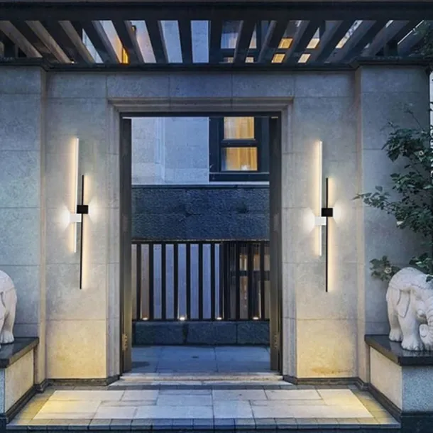 Outdoor LED Wall Lamp Curved Design Waterproof 80cm Modern Indoor Double-Head Wall Light Up Down Lighting for Bedroom Warm Light 1PCS