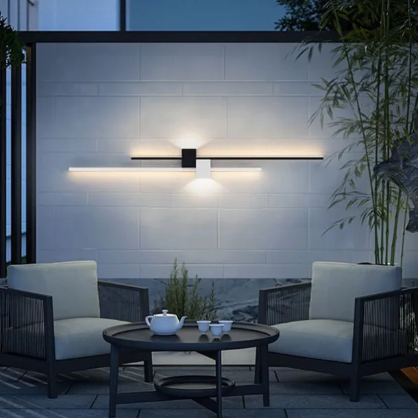 Outdoor LED Wall Lamp Curved Design Waterproof 80cm Modern Indoor Double-Head Wall Light Up Down Lighting for Bedroom Warm Light 1PCS