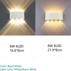 Outdoor LED Wall Lamp Waterproof 6W Up and Down Lighting Indoor Double-Head Curved Wall Light Modern Bedroom Warm White Light