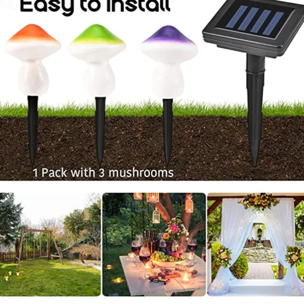 Outdoor Mushroom Solar Garden Lights Waterproof Garden Light 3LED Holiday Patio Decoration Lawn Courtyard Street Landscape Decoration Light