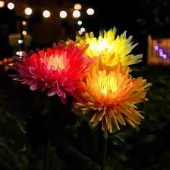 Outdoor Solar Garden Stake Lights Solar Chrysanthemum Flower Lights Waterproof LED Solar Decorative Powered Lights For Garden Pathway