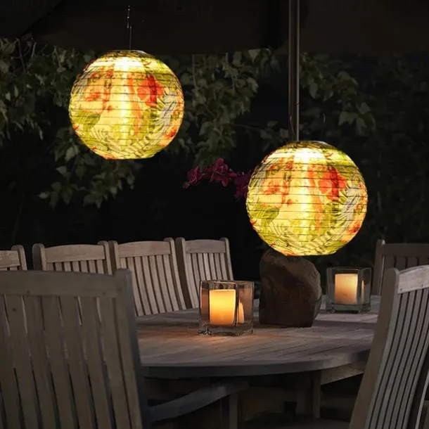 Outdoor Solar Lanterns Garden Splar Camping Hanging LED Light LED Solar Light Chinese Hanging Nylon Fabric Lantern Lamp for Home Outdoor Decor