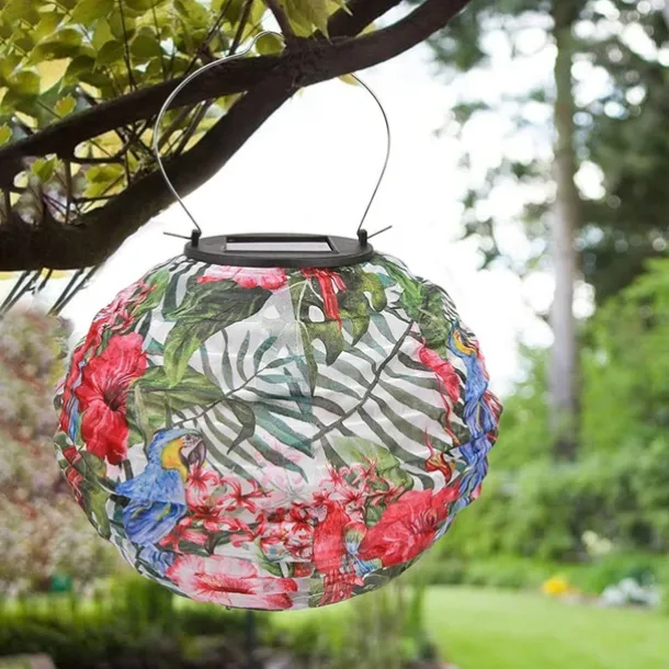 Outdoor Solar Lanterns Garden Splar Camping Hanging LED Light LED Solar Light Chinese Hanging Nylon Fabric Lantern Lamp for Home Outdoor Decor