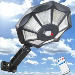 Outdoor Solar Lights 168LED 6500K Foodlight from Dusk to Dawn, IP66 Waterproof Parking Lot Lights with Motion Sensor